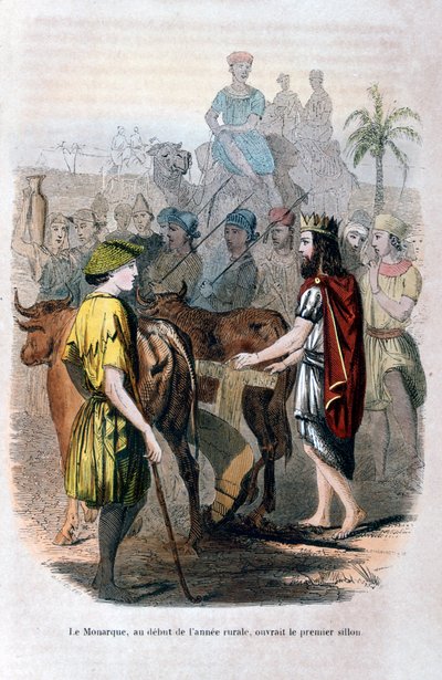 Monarcha na początku roku wiejskiego otworzył pierwszą bruzdę, 1847 r. autorstwa Jean Adolphe Beauce