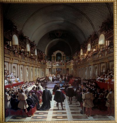Stany Generalne Paryża 27 października 1614 Zgromadzenie odbyło się w Luwrze, przewodniczył mu król Ludwik XIII wraz ze swoją matką Marią de Medicis. Obraz Jeana Alaux (1786-1864), dit le Romain autorstwa Jean Alaux