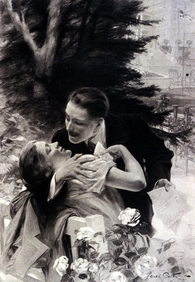 Scena uwodzenia. Grawerowanie autorstwa André Castaigne. 1922. autorstwa Jean Alexandre Michel Andre Castaigne