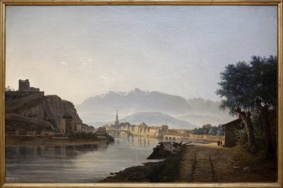 Widok Grenoble z Quai de la Graille, Obraz olejny Jeana Acharda (1807-1884) wykonany w 1837 roku. Fotografia, KIM Youngtae, Grenoble, Musee de Grenoble. autorstwa Jean Alexis Achard