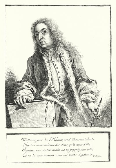 Autoportret francuskiego artysty Antoine Watteau (grafika) autorstwa Jean Antoine (after) Watteau