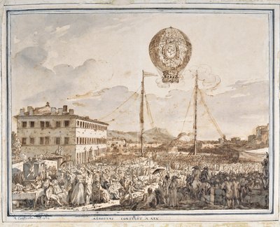 Aerostat zbudowany w Aix. Balon zbudowany w Aix en Provence. Rysunek Jean Antoine Constantin dit Constantine d