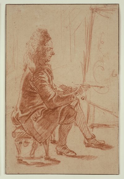 Malarz z brodą (prawdopodobnie Claude Audran), siedzący przy sztalugach, widziany z profilu autorstwa Jean Antoine Watteau
