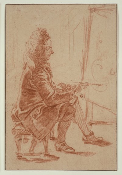 Malarz z brodą (prawdopodobnie Claude Audran), ok. 1709 r. (czerwona kreda na papierze w kolorze buforu, położona na kremowej karcie) autorstwa Jean Antoine Watteau
