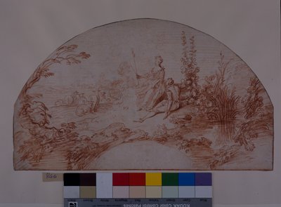 Pasterka siedząca ze swoim wróblem (czerwona kreda na białym papierze) autorstwa Jean Antoine Watteau
