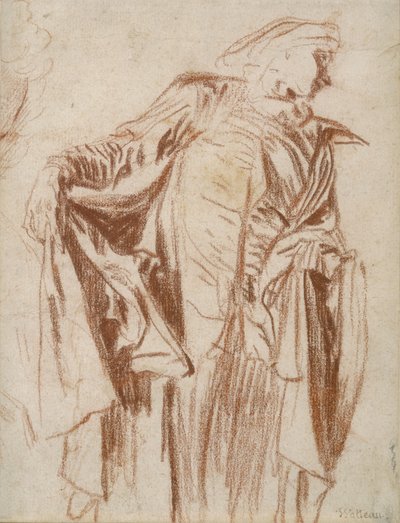 Aktor stojący z głową zwróconą w prawo, ok. godz. 1719-1720 autorstwa Jean Antoine Watteau