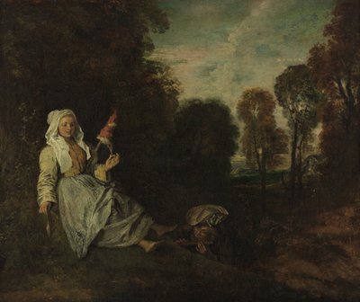 Wieczorny krajobraz z błystką autorstwa Jean Antoine Watteau