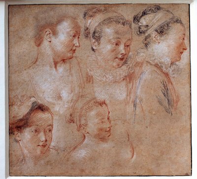 Pięć fryzur kobiet Rysunek Jean Antoine Watteau (1684-1721) 1713 Paryż, Musee du Louvre autorstwa Jean Antoine Watteau