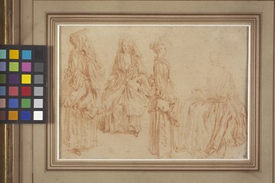 Cztery Damy (czerwona kreda (sangwinik) na papierze) autorstwa Jean Antoine Watteau