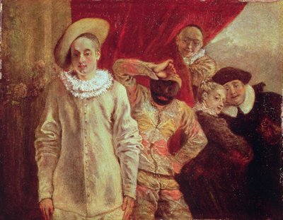 Arlekin, Pierrot i Scapin, aktorzy z Komedii dell