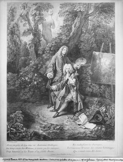 Jean Antoine Watteau i jego przyjaciel Monsieur de Julienne, rytowane przez Nicolasa Henri Tardieu (1674-1749) autorstwa Jean Antoine Watteau
