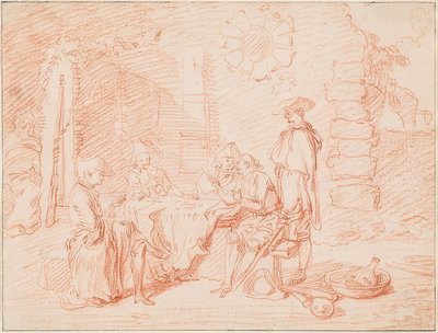 Żołnierze grają w karty przed murem. 1709/10 autorstwa Jean Antoine Watteau