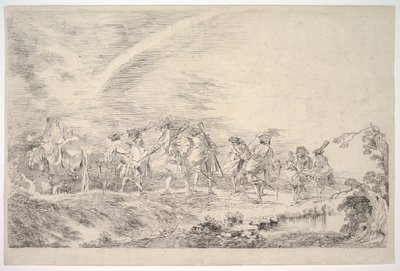 Rekruci zamierzający wstąpić do pułku, ca. 1715-16. autorstwa Jean Antoine Watteau
