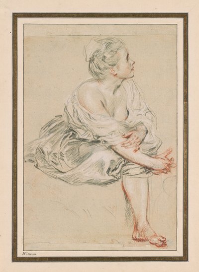 Siedząca młoda kobieta, ok. godz. 1716 (czarna, czerwona i biała kreda na papierze) autorstwa Jean Antoine Watteau