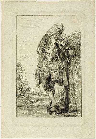 Stojący mężczyzna oparty na łokciu autorstwa Jean Antoine Watteau