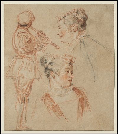 Studia flecistki i dwóch kobiet, c.1717 autorstwa Jean Antoine Watteau