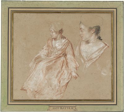 Studia siedzącej kobiety i szczegół jej głowy i ramion autorstwa Jean Antoine Watteau