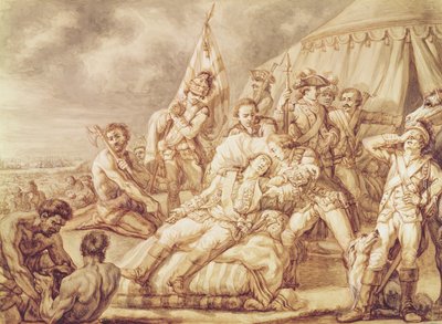 Śmierć markiza de Montcalm de Saint-Veran (1712-59) (pranie piórem i tuszem z kolorem ciała na papierze) autorstwa Jean Antoine Watteau