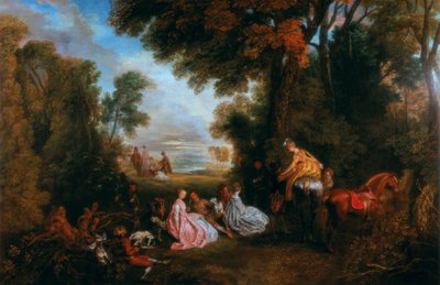 Zatrzymanie podczas polowania na polowanie na rendez-vous, 1717-1720. autorstwa Jean Antoine Watteau