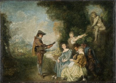 Lekcja miłości (olej na panelu) autorstwa Jean Antoine Watteau