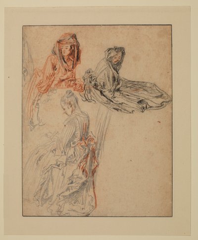 Trzy studia postaci kobiecych, 1716 - 1718 ok autorstwa Jean Antoine Watteau