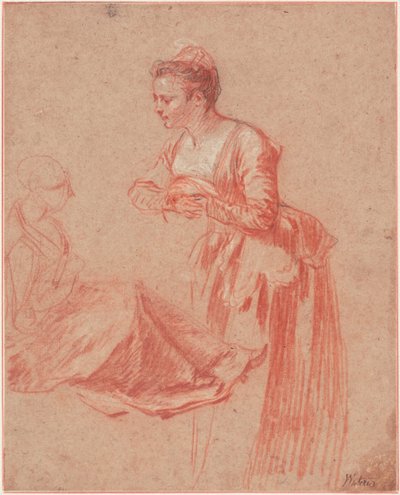 Dwa studia postaci młodej kobiety, c. 1716 autorstwa Jean Antoine Watteau