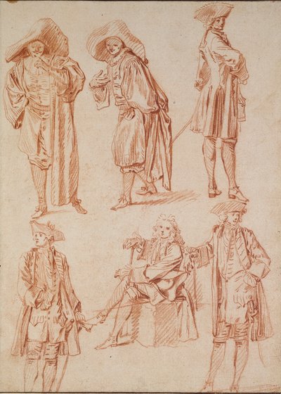 Dwa Studia Doktora w komedii włoskiej i czterech oficerów, XVIII w. autorstwa Jean Antoine Watteau