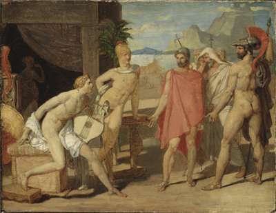 Achilles odbiera ambasadorów Agamemnona - Achilles odbiera ambasadorów Agamemnona przez Ingresa Jean Auguste Dominique (1780-1867). olej na drewnie autorstwa Jean Auguste Dominique Ingres