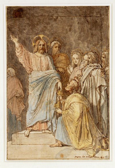 Chrystus przekazujący klucze świętemu Piotrowi. Datowany na 1815 rok ... autorstwa Jean Auguste Dominique Ingres