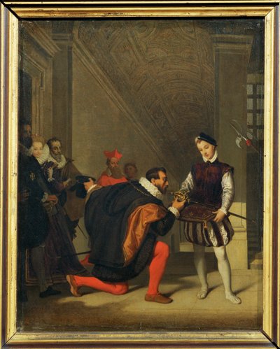Mówi się, że Don Pedro de Tolede, hiszpański ambasador, spotkał stronnika niosącego miecz Henryka IV w ... autorstwa Jean Auguste Dominique Ingres