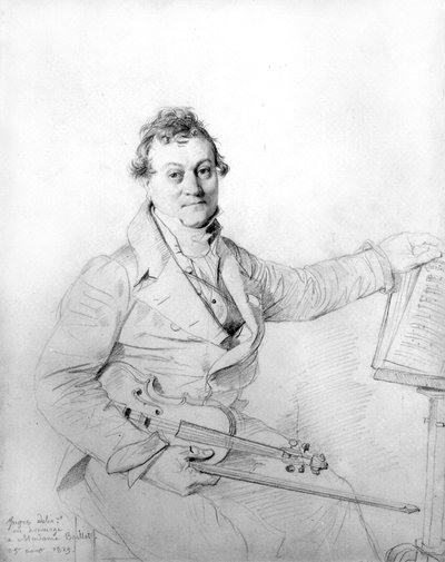 Jean Auguste Dominique Ingres ze swoimi skrzypcami. rysunek autorstwa Jean Auguste Dominique Ingres