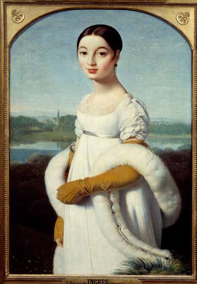 Portret panny Caroline Riviere, młodej kobiety, ubranej na modłę Pierwszego Cesarstwa. Obraz Jeana Auguste Dominique Ingres (1780-1867) 1805 nd. 1x0,7 m - Portret Mademoiselle Caroline Riviere: Młoda kobieta ubrana modnie autorstwa Jean Auguste Dominique Ingres