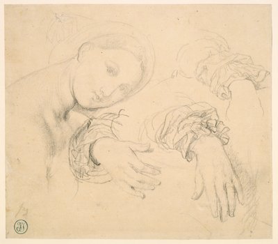 Arkusz studiów z przełożonym Fornarina i rękami Madame de Senonnes autorstwa Jean Auguste Dominique Ingres