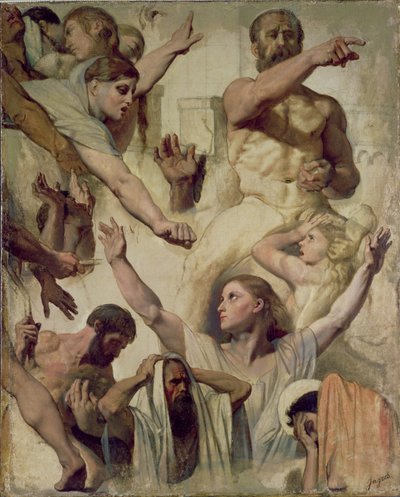 Studia do Męczeństwa św. Symforyna (św. Matka i Prokonsul), 1833 (olej na graficie i czerwona kreda na płótnie) autorstwa Jean Auguste Dominique Ingres