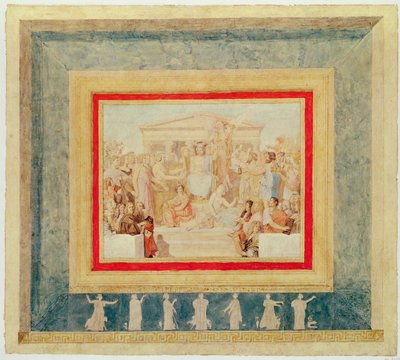 Apoteoza Homera, projekt sufitu Luwru, 1826-27 (pióro i atrament i toaleta na papierze) autorstwa Jean Auguste Dominique Ingres