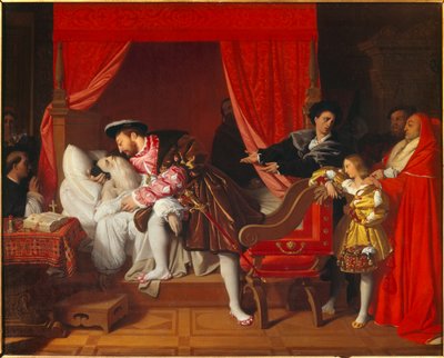 Król Francji Franciszek I (1492-1547) otrzymuje ostatnie westchnienia Leonarda de Vinci w clos Luce autorstwa Jean Auguste Dominique Ingres