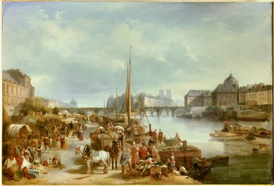 Widok na port Saint Nicolas Znajdował się w pobliżu mostu Pont Neuf w Paryżu. Obraz Jeana Auguste