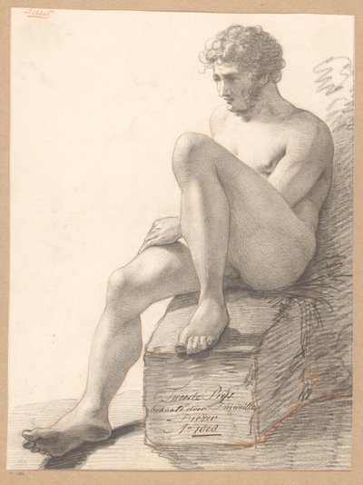 Siedzący mężczyzna nago, widok z przodu (2. nagroda 1808) autorstwa Jean Augustin Daiwaille