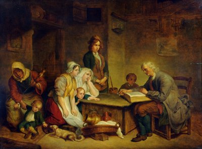 Ojciec czytający Biblię swojej rodzinie autorstwa Jean Baptiste (after) Greuze