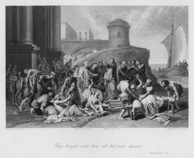 Chrystus uzdrawiający chorych, Mateusz XIV, 35 (rycina) autorstwa Jean Baptiste (after) Jouvenet
