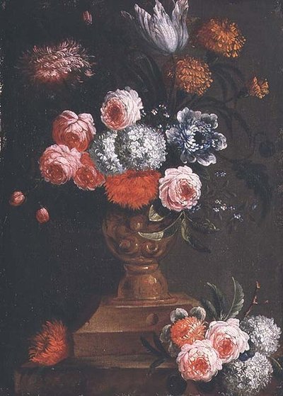 Tulipany, Nagietki, Kalina, Niezapominajki, Róże i inne Kwiaty w Urnie autorstwa Jean Baptiste (attr. to) Bosschaert