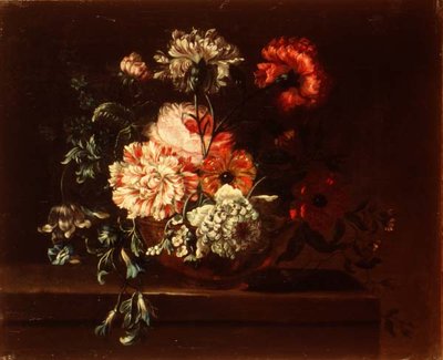 Róże, goździki i powój na półce autorstwa Jean Baptiste (follower of) Monnoyer