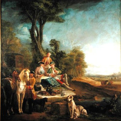 Śniadanie myśliwskie (olej na płótnie) autorstwa Jean Baptiste (school of) Oudry
