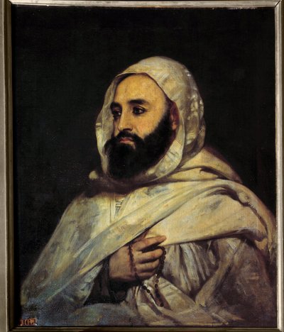 Portret Ben Mahi Ed Din Abd El Kader (Abd El-Kader) (1808 - 1883) Emir Algierian (h s/t 0,72 x 0,59) obraz autorstwa Angela Tissier (1814 - 1876) Wersal. Muzeum Zamkowe. autorstwa Jean Baptiste Ange Tissier