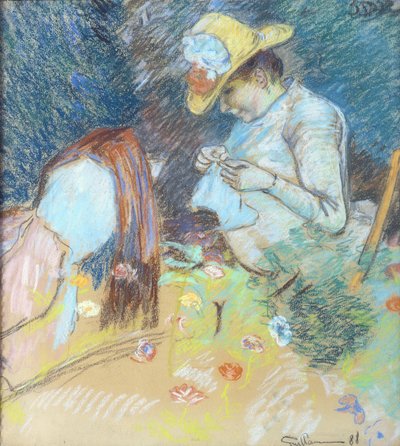 Madame Guillaumin Sewing, 1888 (pastel na papierze) autorstwa Jean Baptiste Armand Guillaumin
