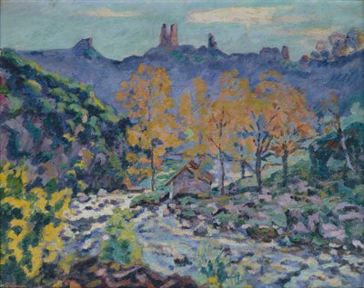 Młyn rozbójnika i ruiny zamku Crozant, Creuse, ok. 1900 (olej na płótnie) autorstwa Jean Baptiste Armand Guillaumin