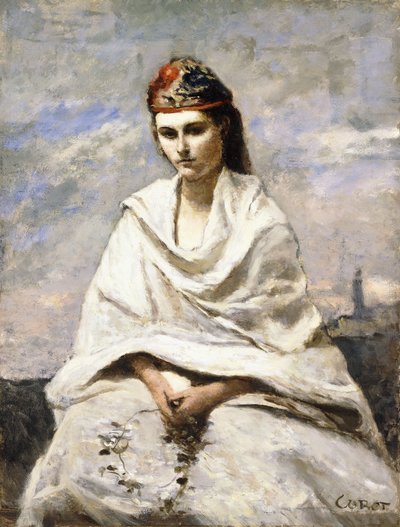 Młody Grek z białym szalem, ok. 1868-70 autorstwa Jean Baptiste Camille Corot