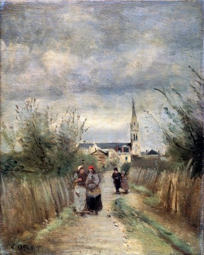 Dzwonnica w Argenteuil Road to the Church, lata 70. XIX wieku. autorstwa Jean Baptiste Camille Corot