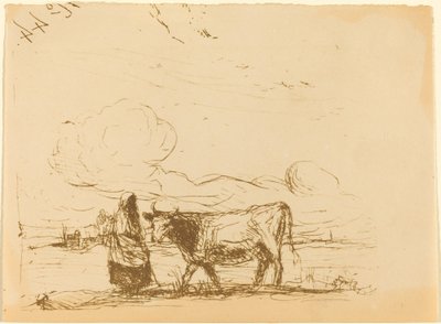 Krowa i jej opiekun autorstwa Jean Baptiste Camille Corot