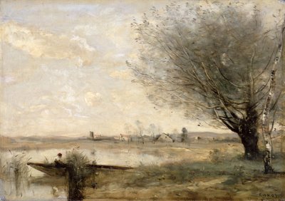 Rybak zacumowany przy brzegu (olej na płótnie) autorstwa Jean Baptiste Camille Corot